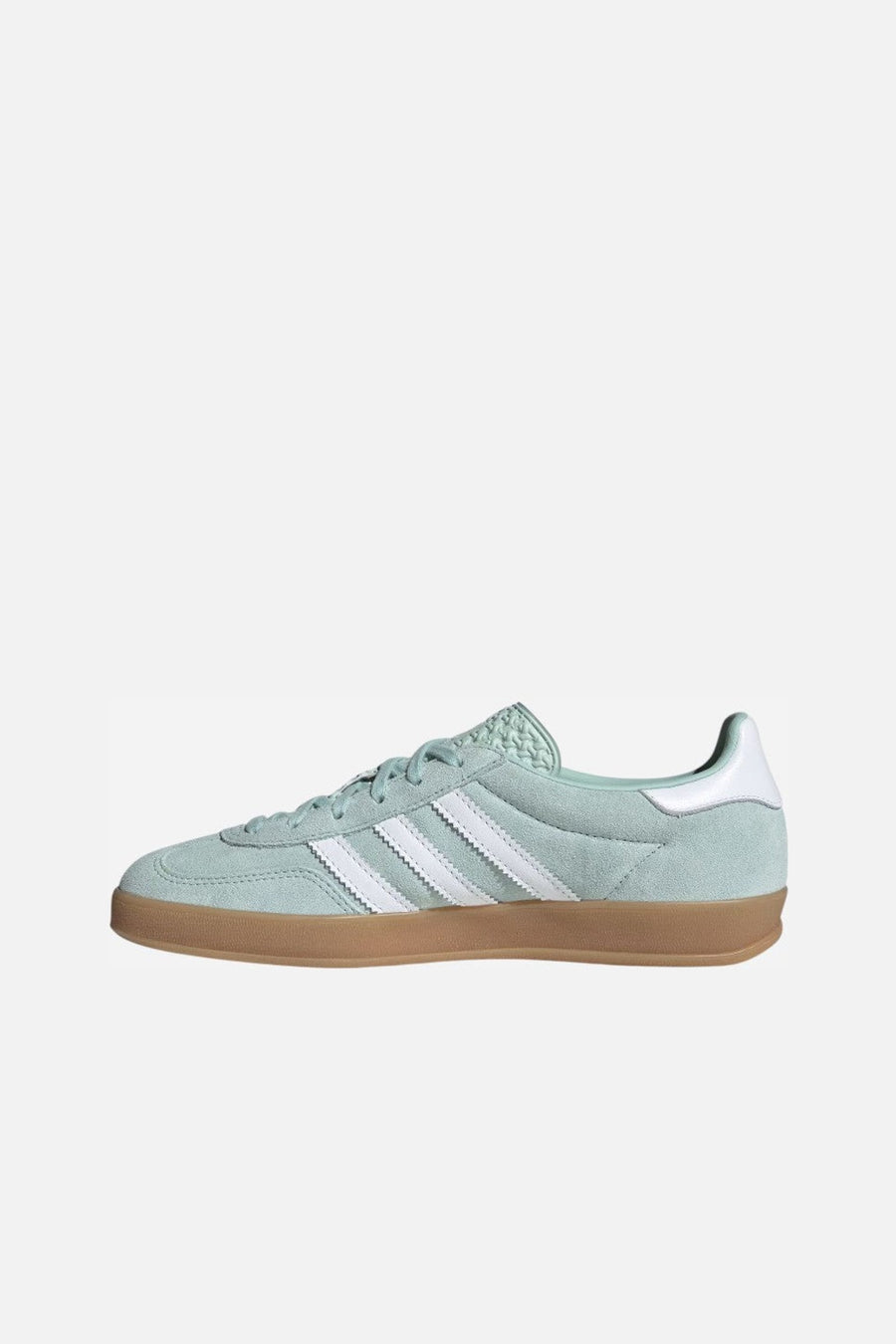Adidas Gazelle Indoor Shoes in Ash Green / Cloud White / Gum – side view