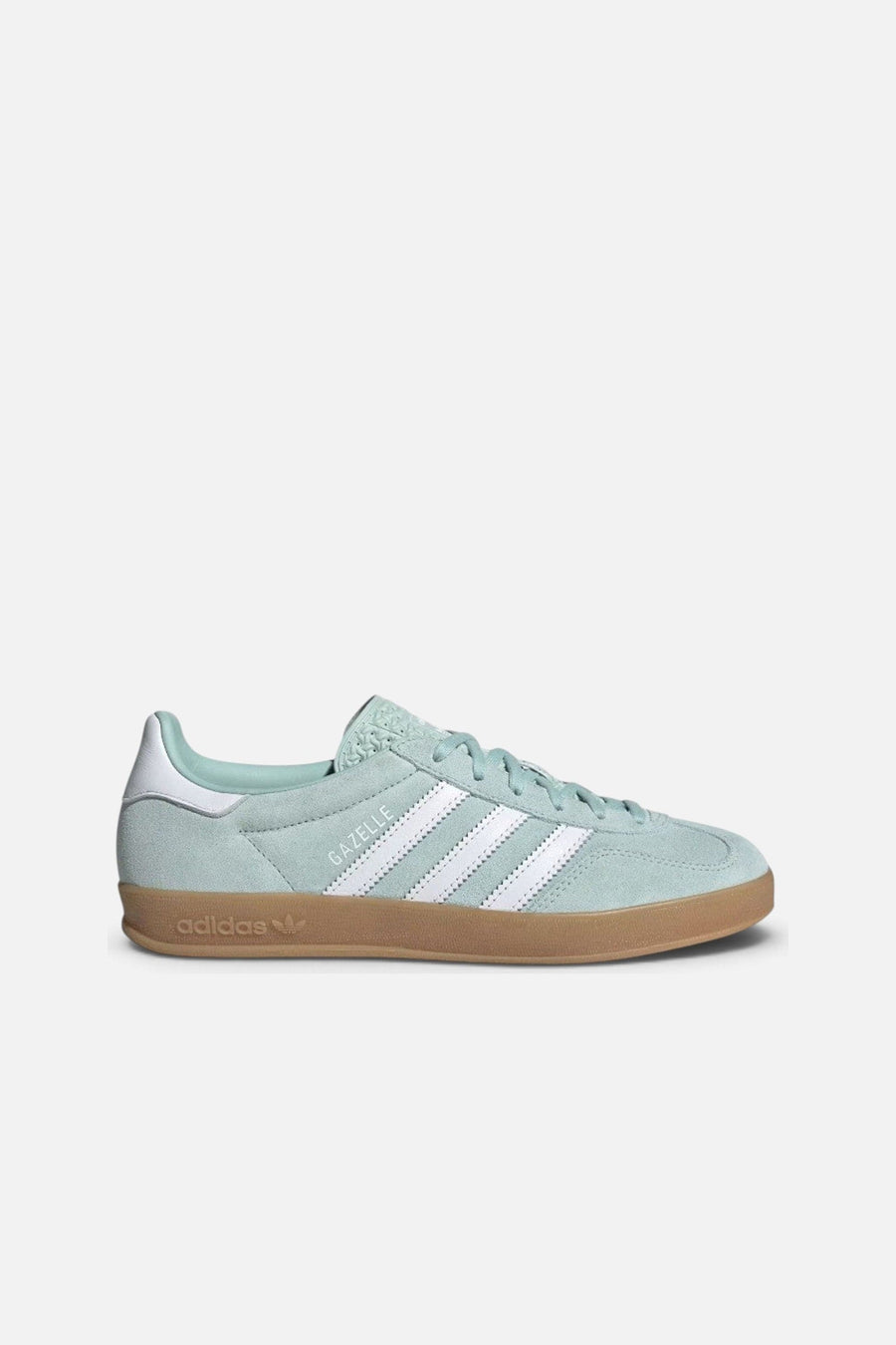 Adidas Gazelle Indoor Shoes in Ash Green / Cloud White / Gum – side view