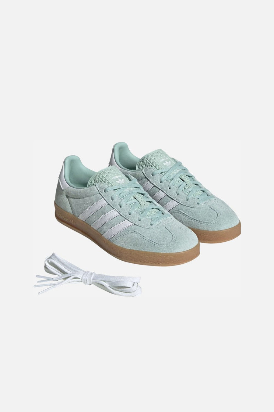 Adidas Gazelle Indoor Shoes in Ash Green / Cloud White / Gum – pair