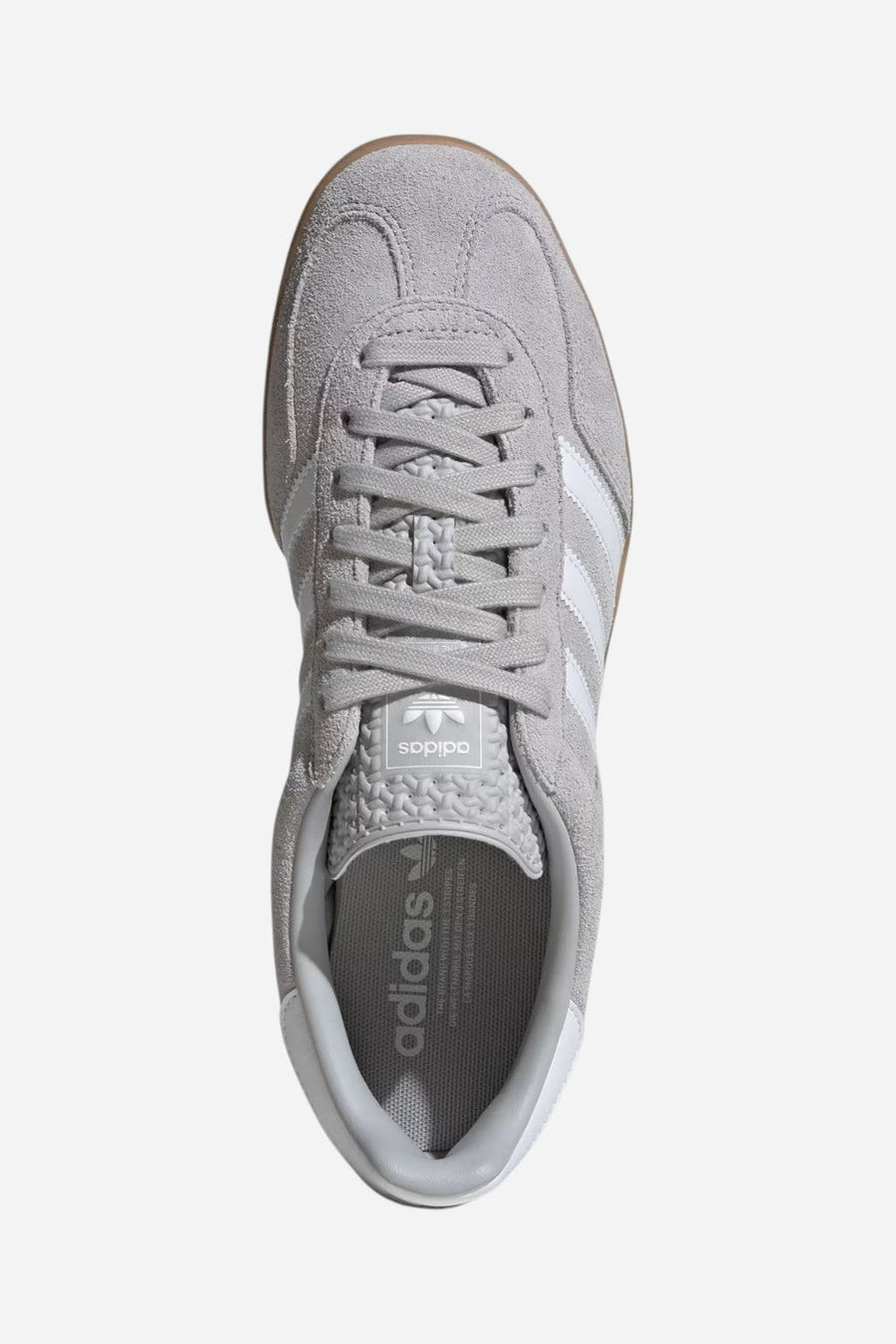 Adidas Gazelle Indoor Shoes in Grey Two / Cloud White / Gold Metallic – back view