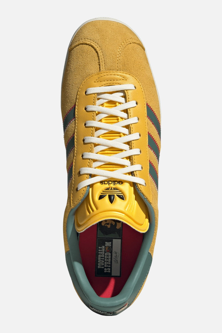 Adidas Gazelle Jamaica x Bob Marley Sneakers in Bold Gold & Pure Ruby – detail