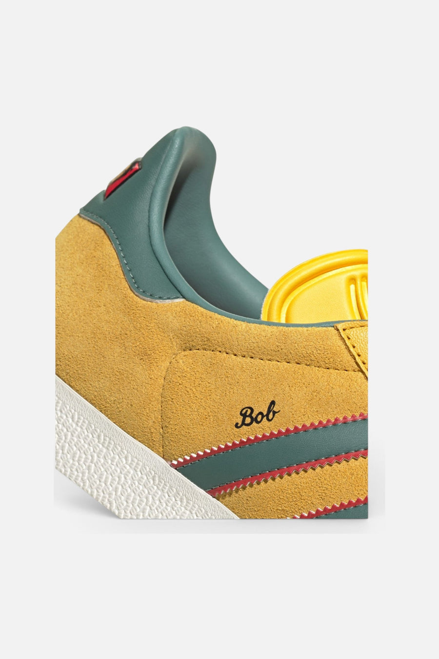 Adidas Gazelle Jamaica x Bob Marley Sneakers in Bold Gold & Pure Ruby – detail