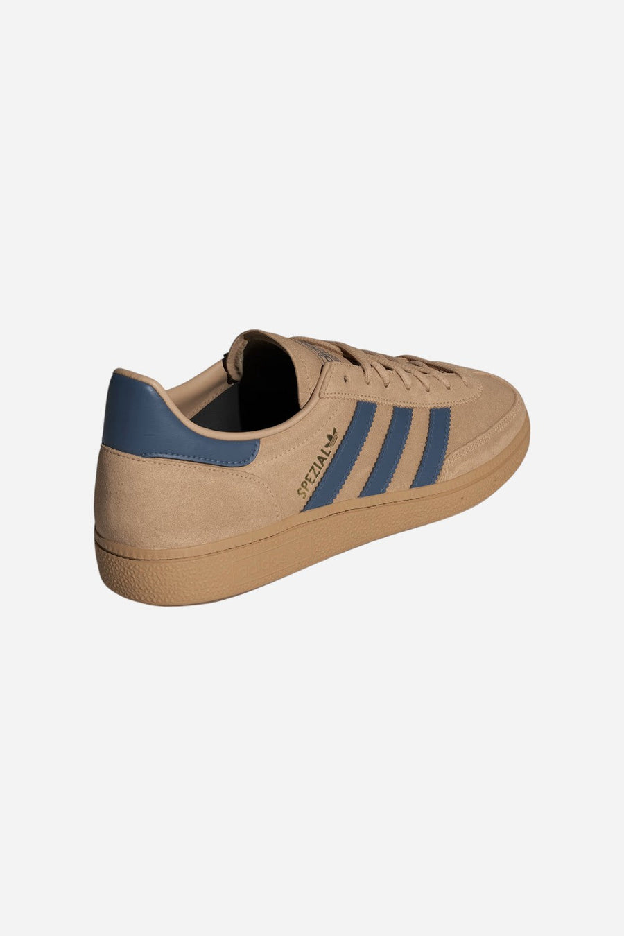 Adidas Handball Spezial Shoes in Warm Sandstone / Preloved Ink / Gold Metallic – flat lay