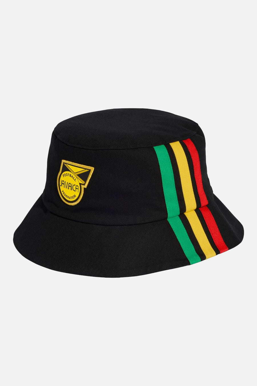 Adidas Jamaica 26 Bucket Hat in Black & Bold Gold — front view
