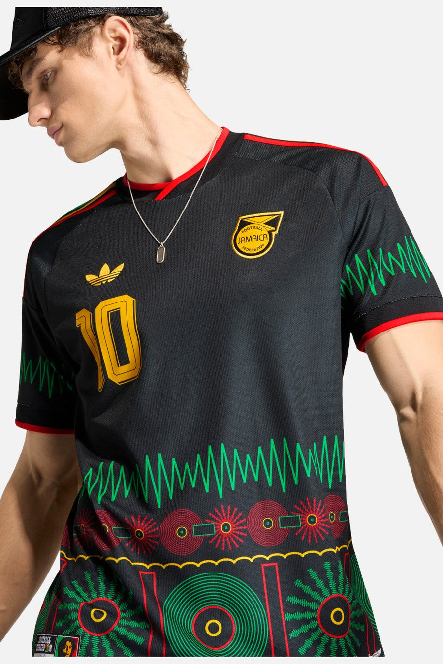 Adidas Jamaica 26 x Bob Marley Away Jersey in Black & Gold – detail