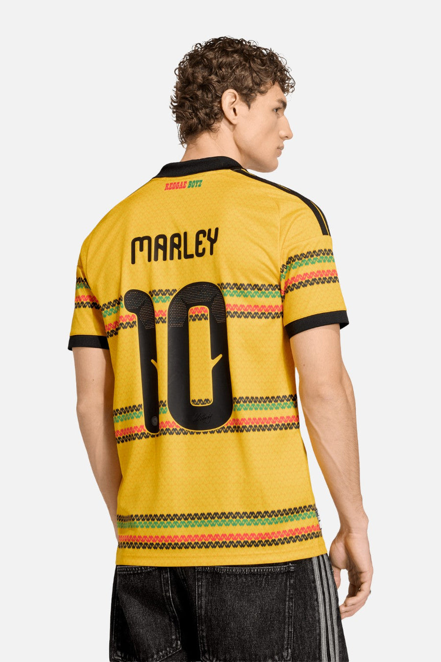 Adidas Jamaica 26 x Bob Marley Home Jersey in Bold Gold – side view