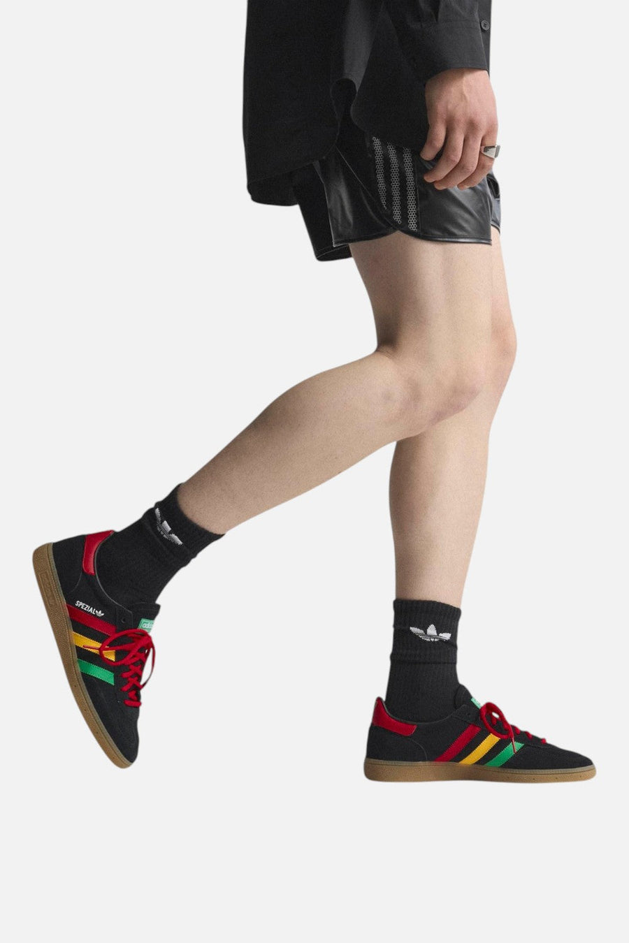 Adidas Jamaica Handball Spezial Sneakers in Black, Ruby & Gold – back view
