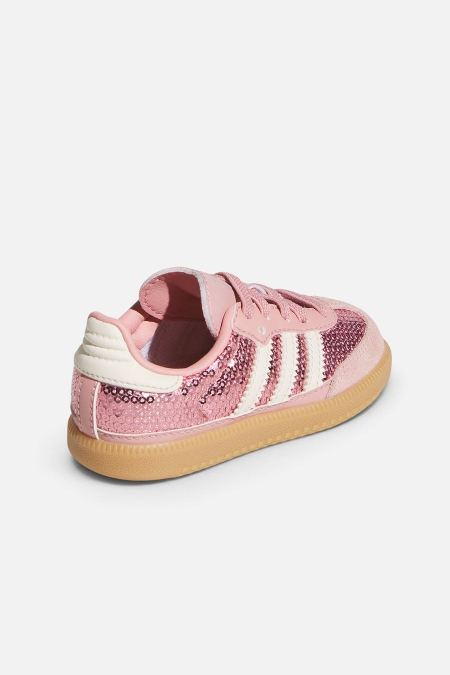 Adidas Kids' Samba OG Elastic Lace in Wonder Mauve, Cream White, and Tech Grey Metallic – back view