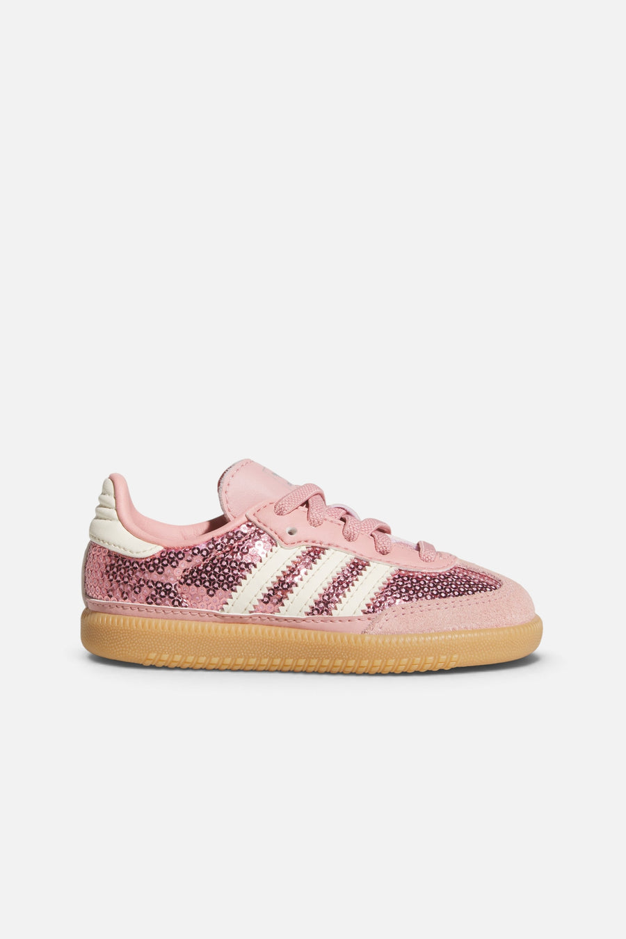 Adidas Kids' Samba OG Elastic Lace in Wonder Mauve, Cream White, and Tech Grey Metallic – side view