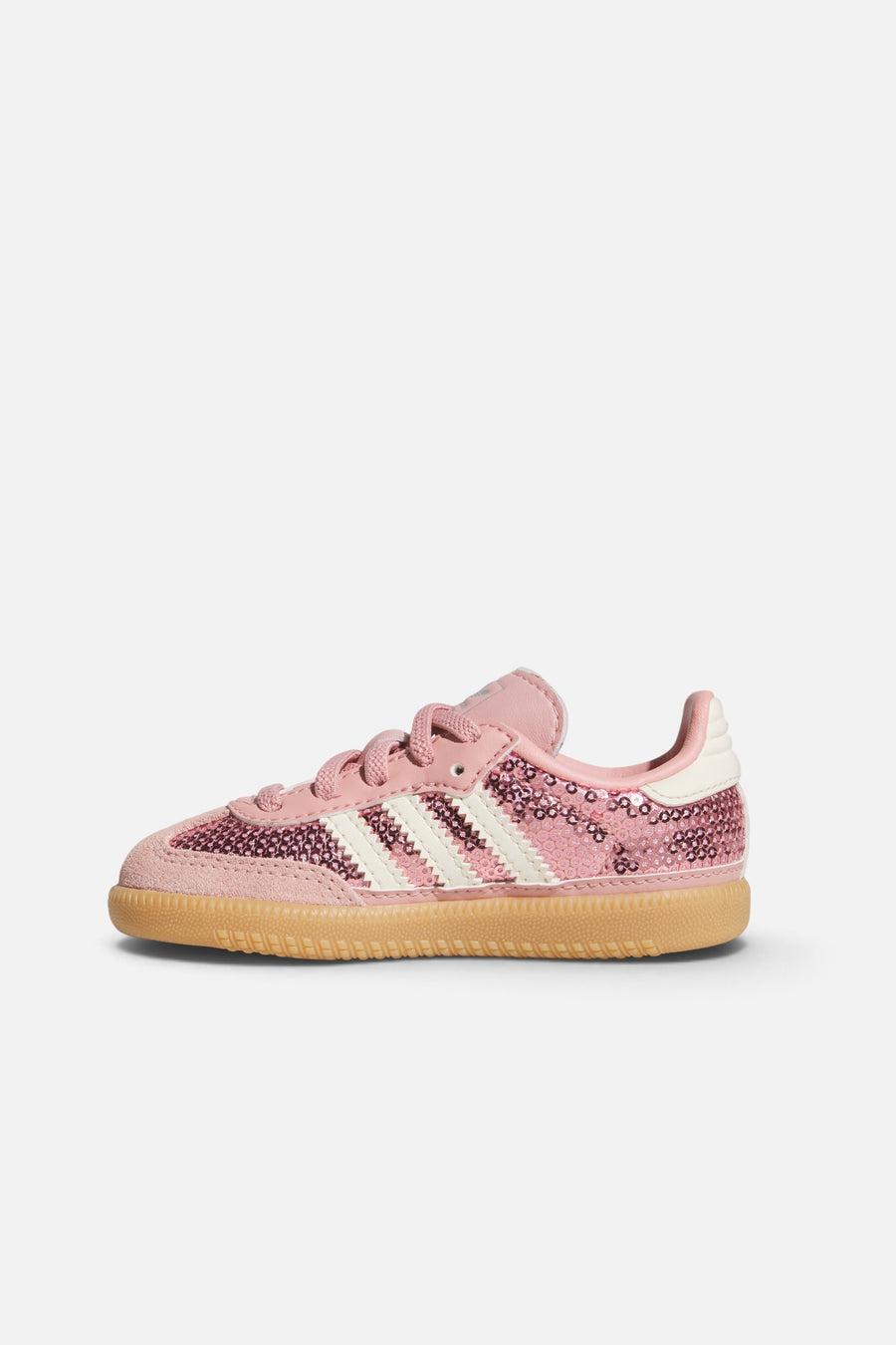 Adidas Kids' Samba OG Elastic Lace in Wonder Mauve, Cream White, and Tech Grey Metallic – side view