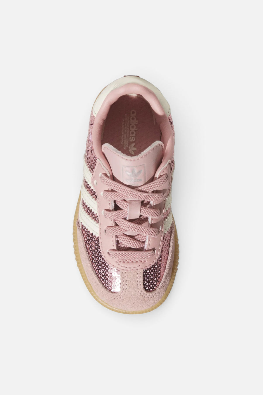 Adidas Kids' Samba OG Elastic Lace in Wonder Mauve, Cream White, and Tech Grey Metallic – top view