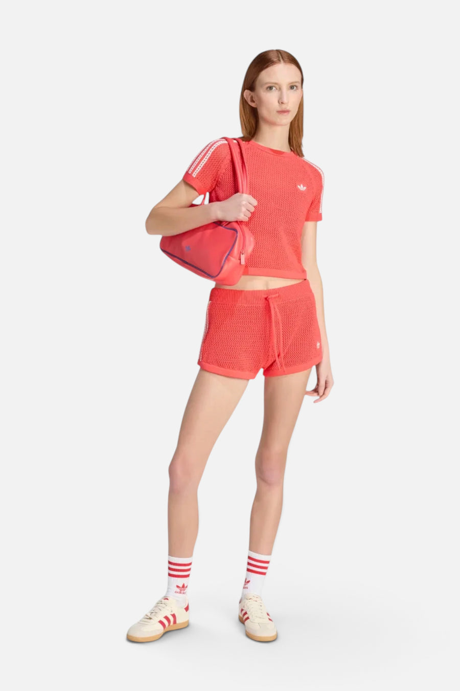 Adidas Knitted Crochet Shorts Semi Lucid Red – back view