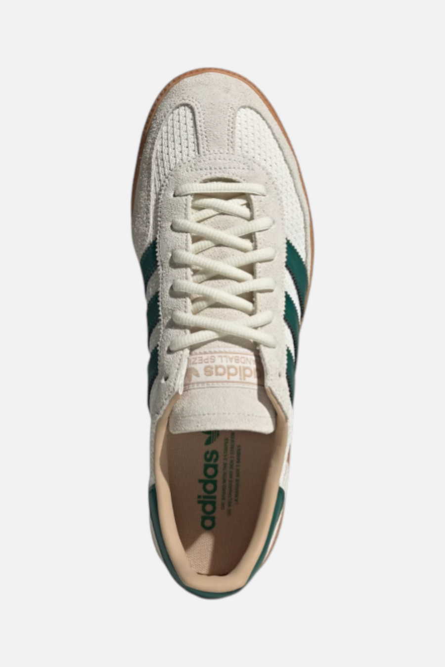 Adidas Men's Handball Spezial Sneaker in Off White and Green – back view