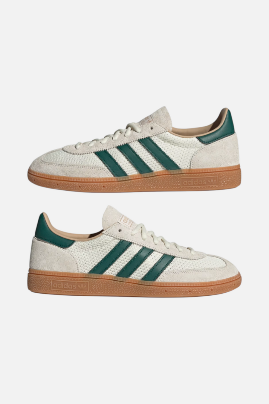 Adidas Men's Handball Spezial Sneaker in Off White and Green – flat lay