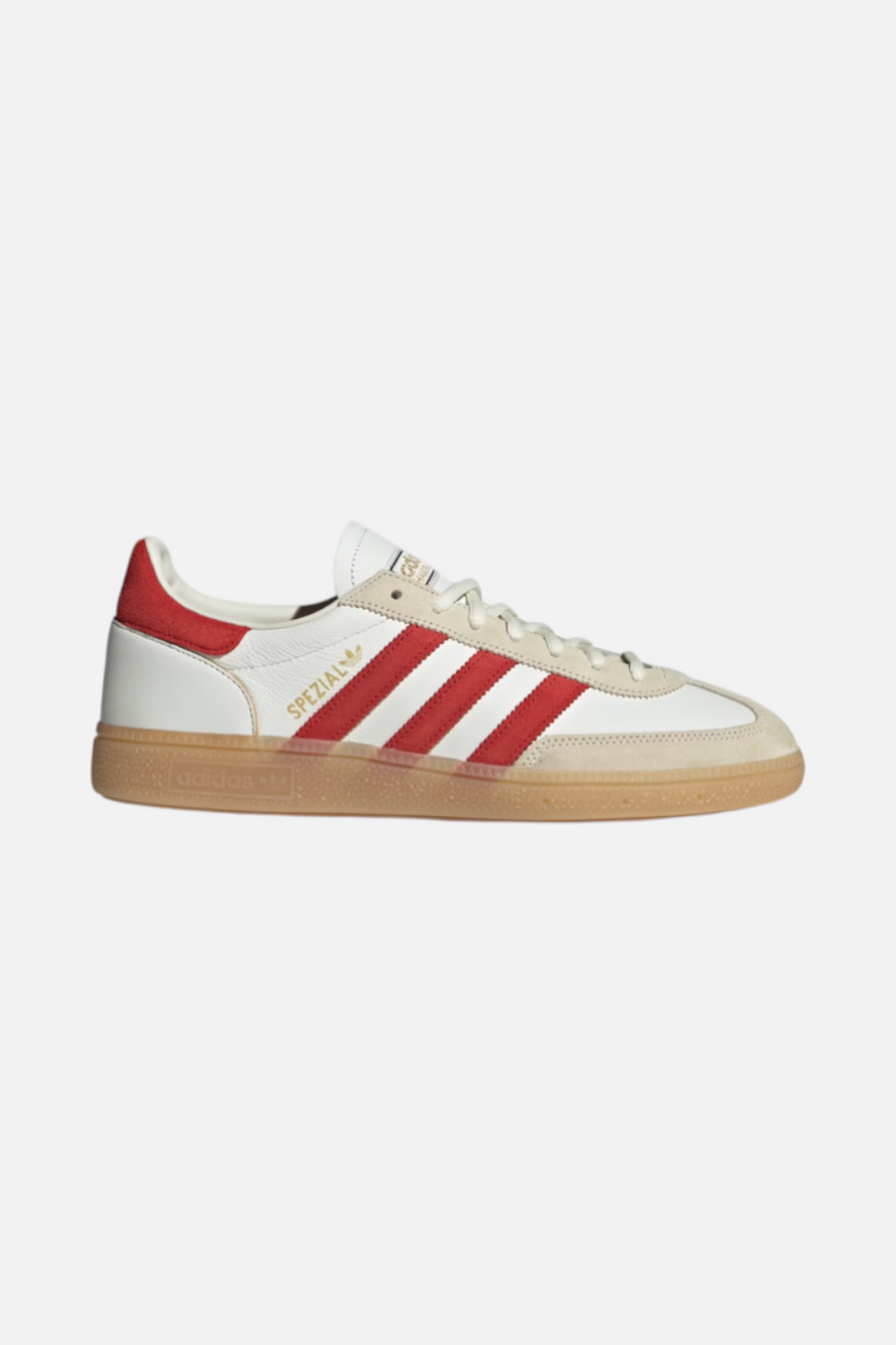 Adidas Men's Handball Spezial Sneaker in White & Better Scarlet – front view