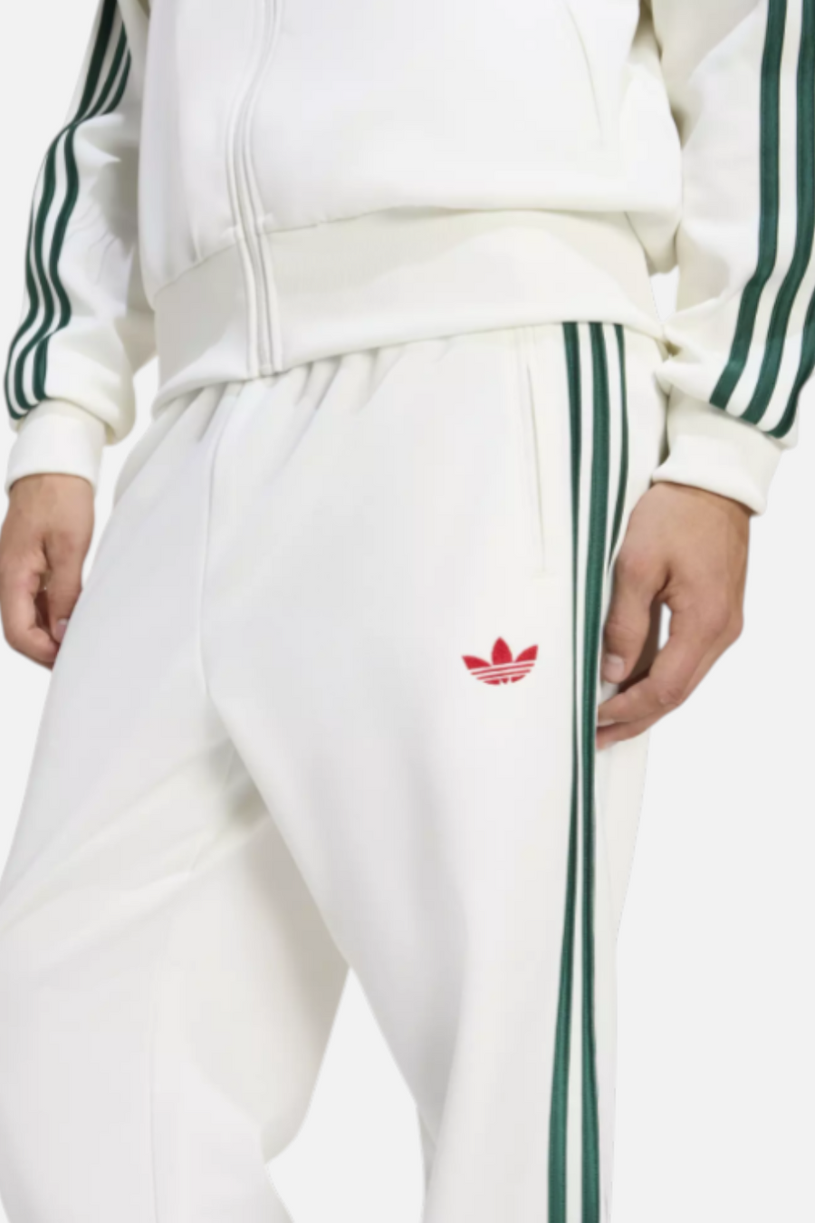 Adidas Men's Jogger Trousers with Stripes in White, Dark Green, & Red – back view