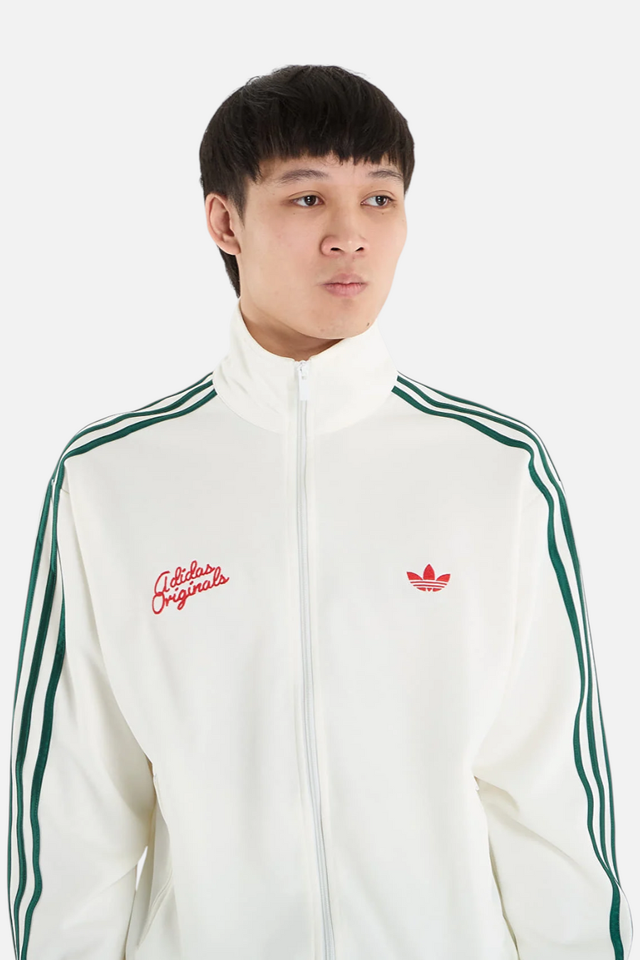 Adidas Men's Track Jacket in Off White & Collegiate Green – back view