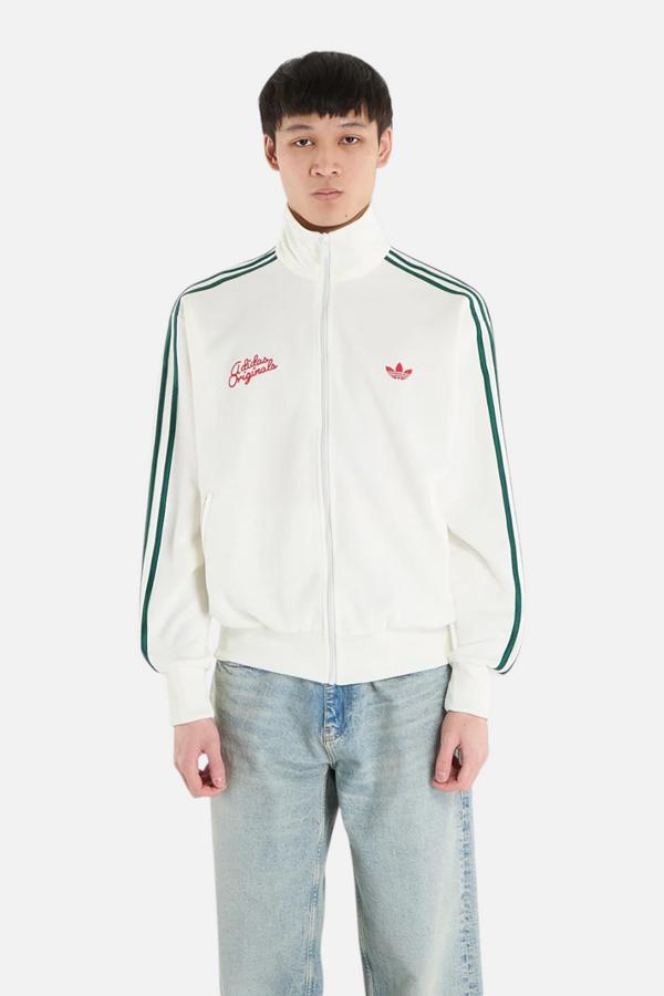Adidas Men's Track Jacket in Off White & Collegiate Green