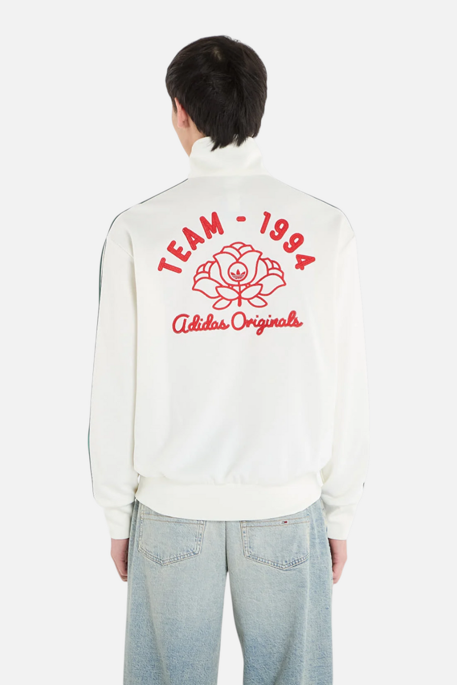 Adidas Men's Track Jacket in Off White & Collegiate Green – side view