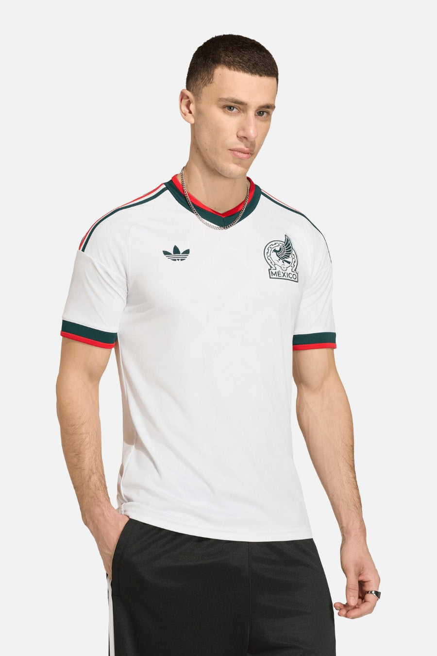 Adidas Men's Mexico 26 Away Jersey in White worn by model — front
