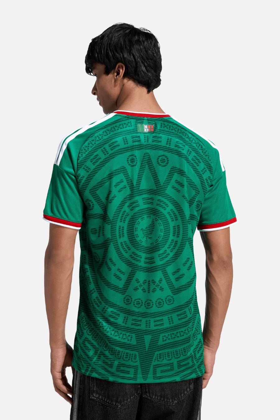 Adidas Mexico 26 Home Jersey in Bold Green worn by model — back