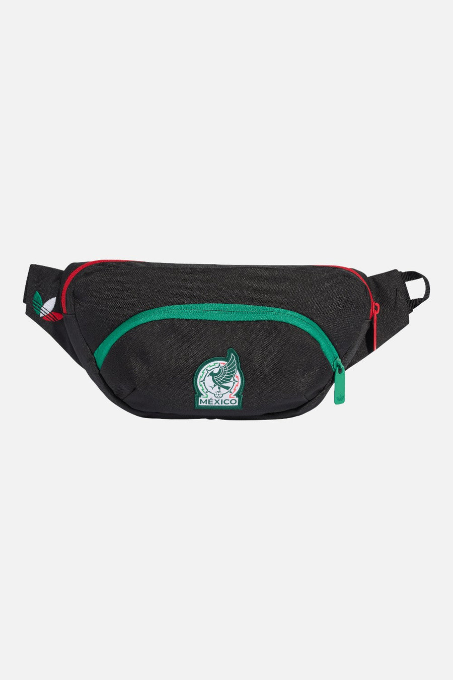 Adidas Mexico 26 Waist Bag in Black — front view with FMF detail