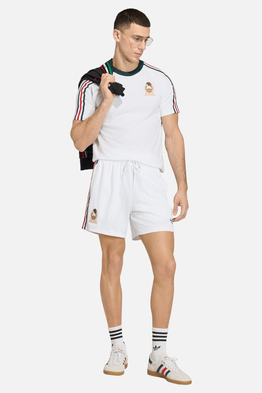 Adidas Mexico Originals T-Shirt in White styled with black denim — full body