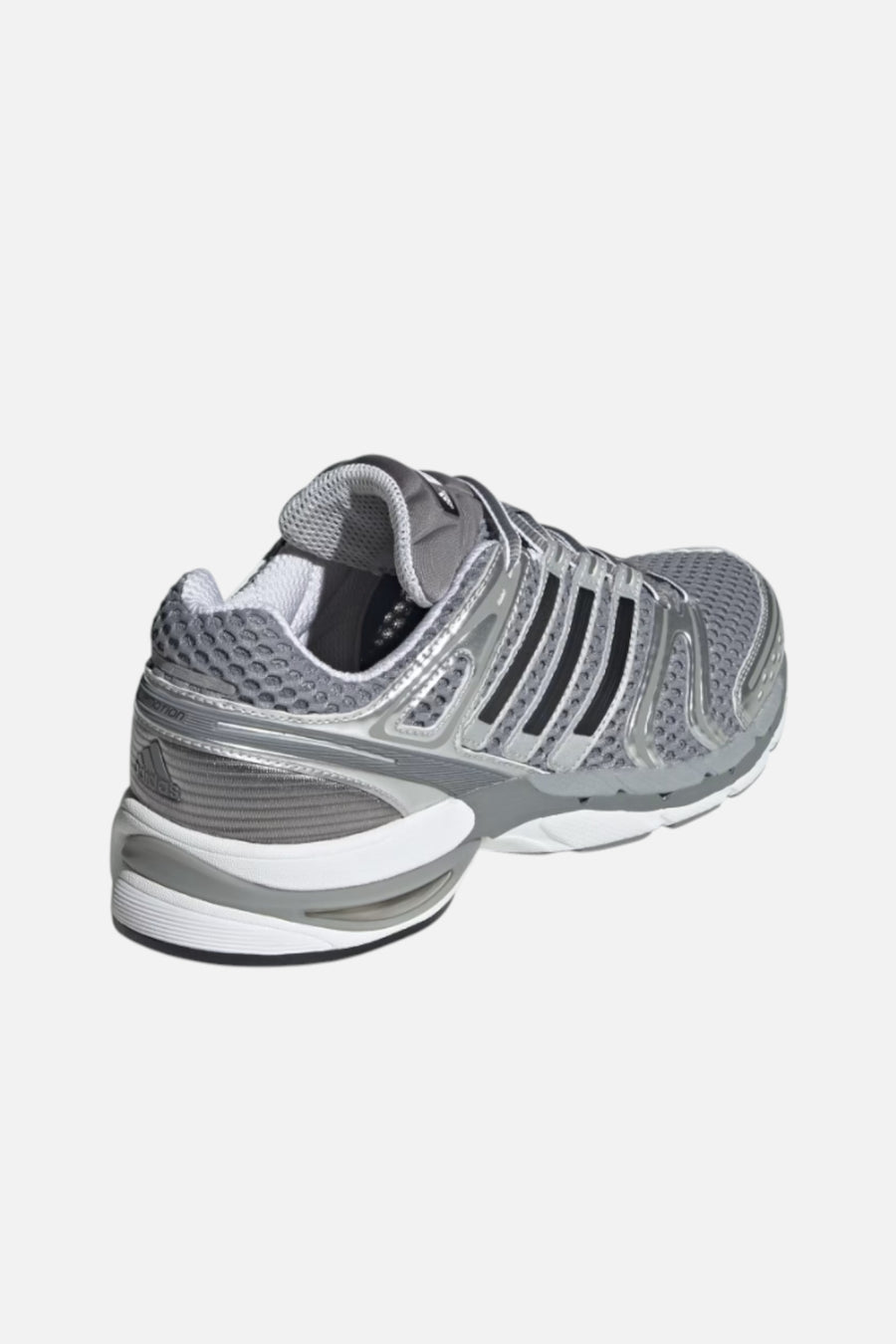 Adidas Mne's Adistar Control 5 Shoes in Grey Three/Core Black/Silver Metallic – three-quarter view