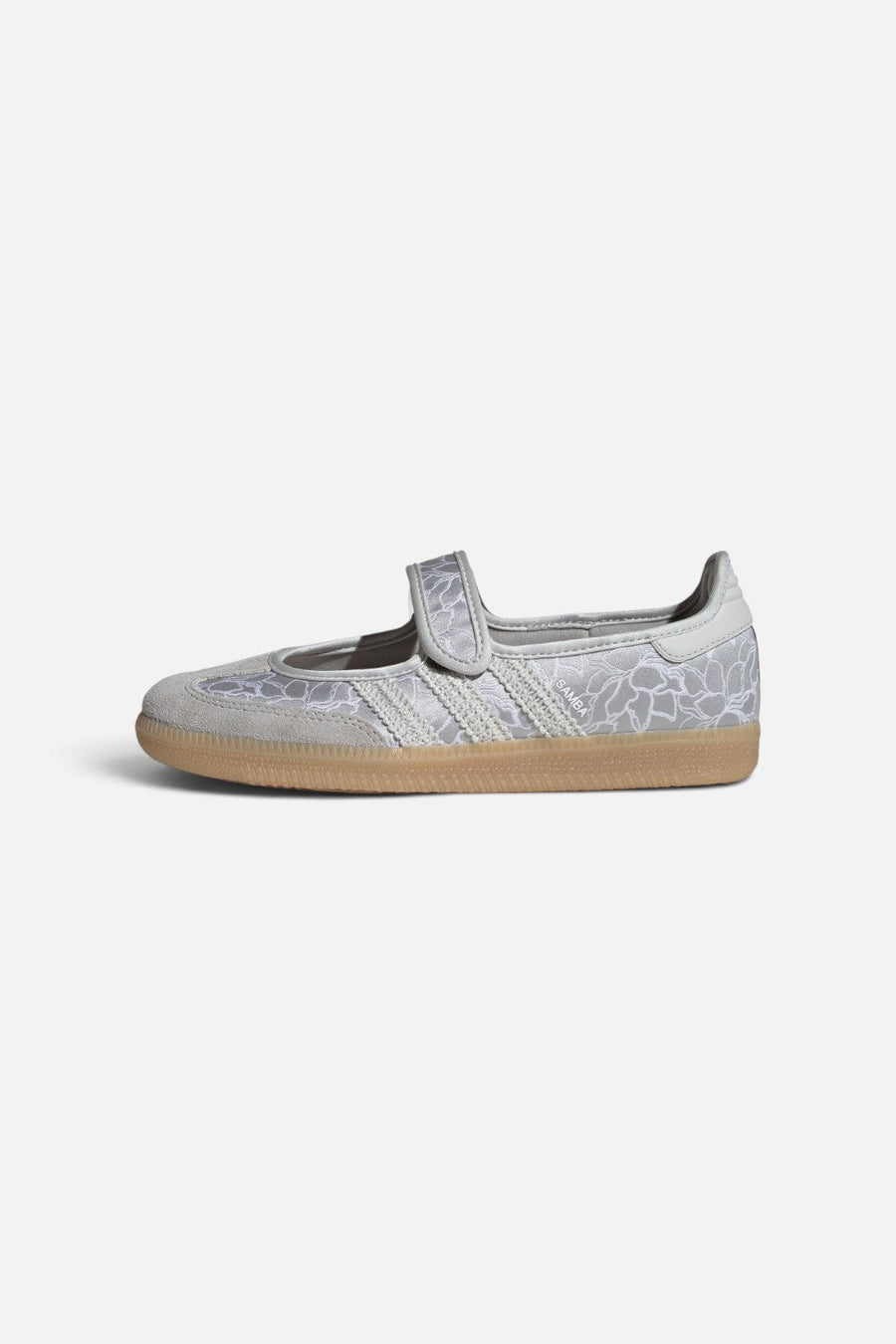 Adidas Samba Jane Sneaker in Silver Metallic, Grey One, and Gum – back view