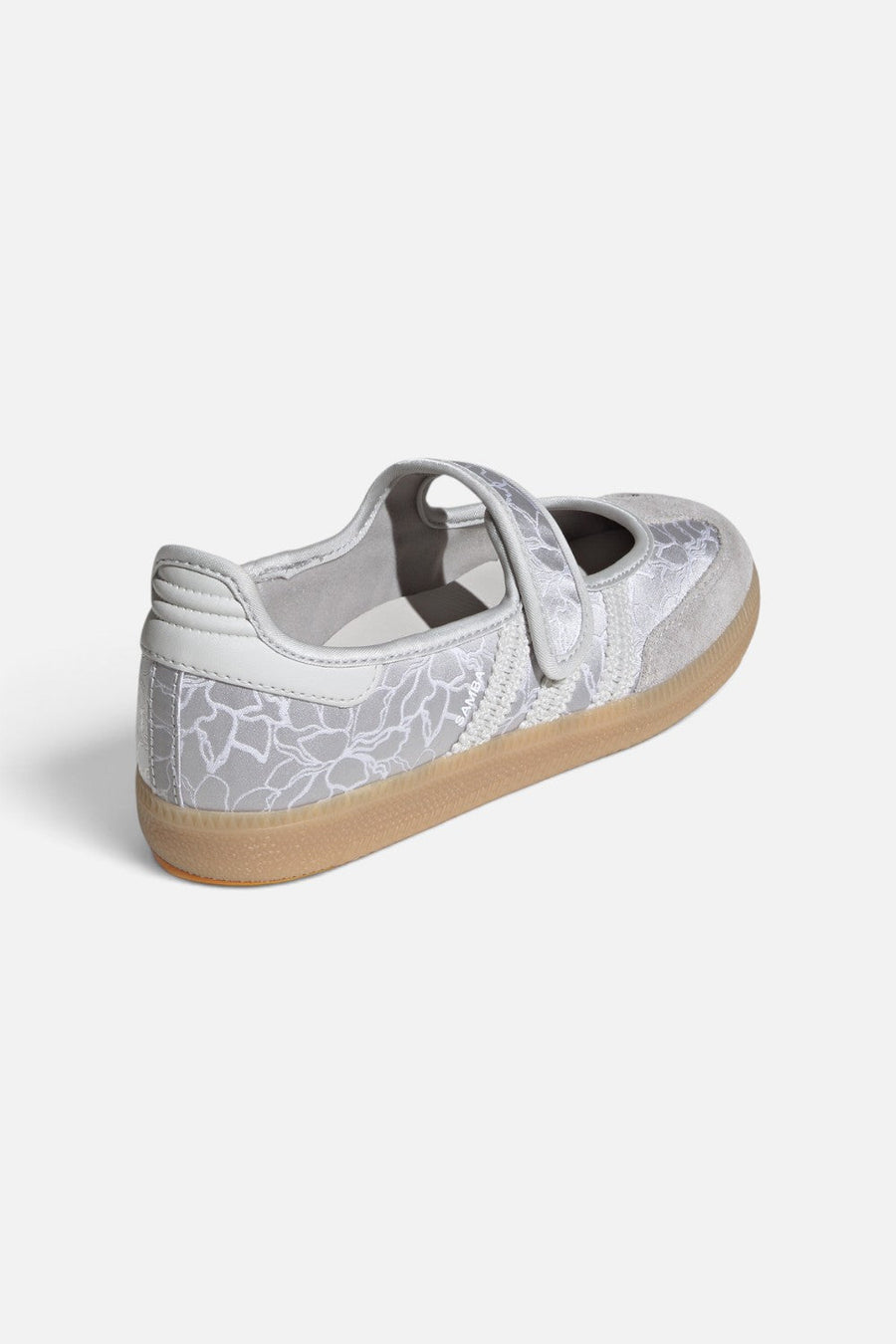 Adidas Samba Jane Sneaker in Silver Metallic, Grey One, and Gum – flat lay
