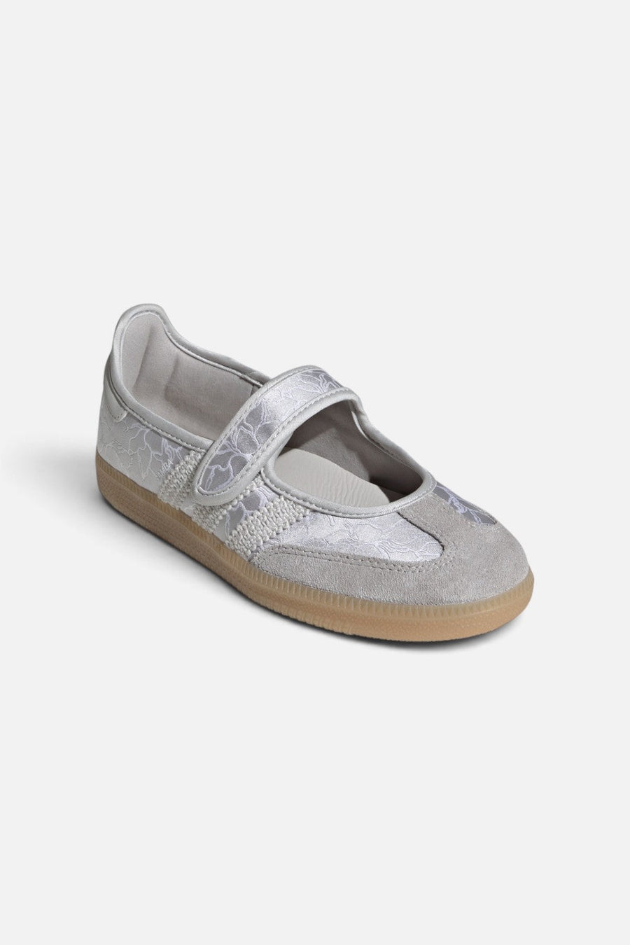 Adidas Samba Jane Sneaker in Silver Metallic, Grey One, and Gum – front view