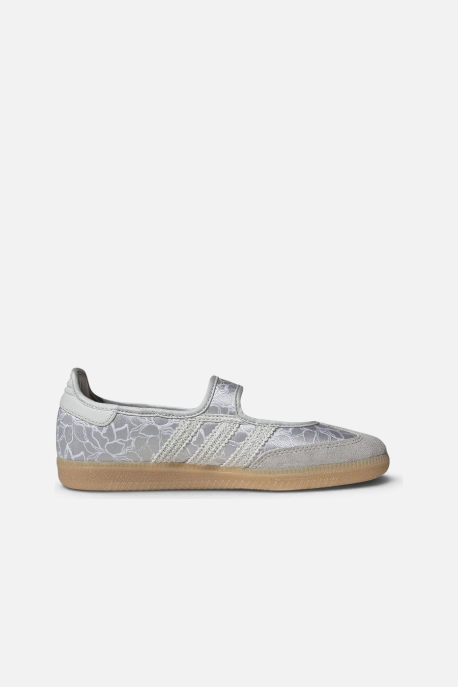Adidas Samba Jane Sneaker in Silver Metallic, Grey One, and Gum – side view