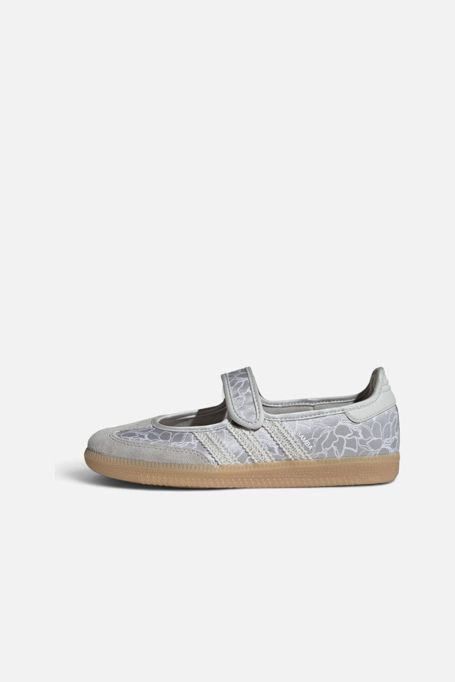 Adidas Samba Jane Sneaker in Silver Metallic, Grey One, and Gum – side view