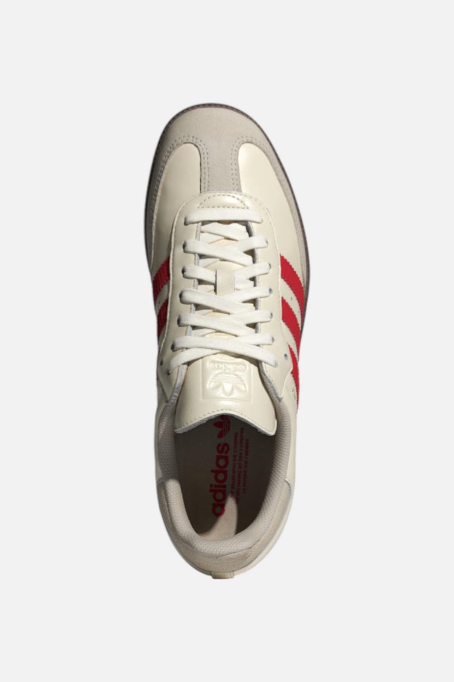 Adidas Samba OG in Off White and Better Scarlet – flat lay