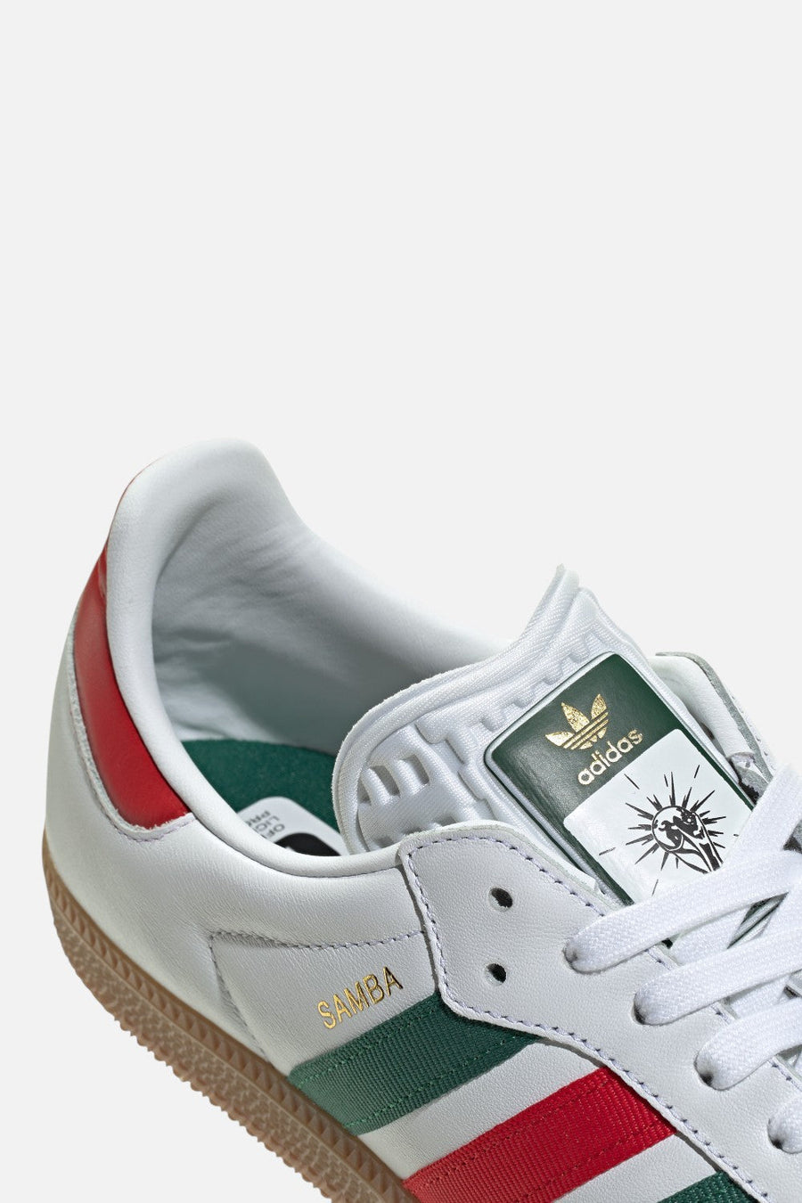 Adidas Samba OG Sneakers in Cloud White, Better Scarlet & Team Dark Green — Mexico Colorway – alternate