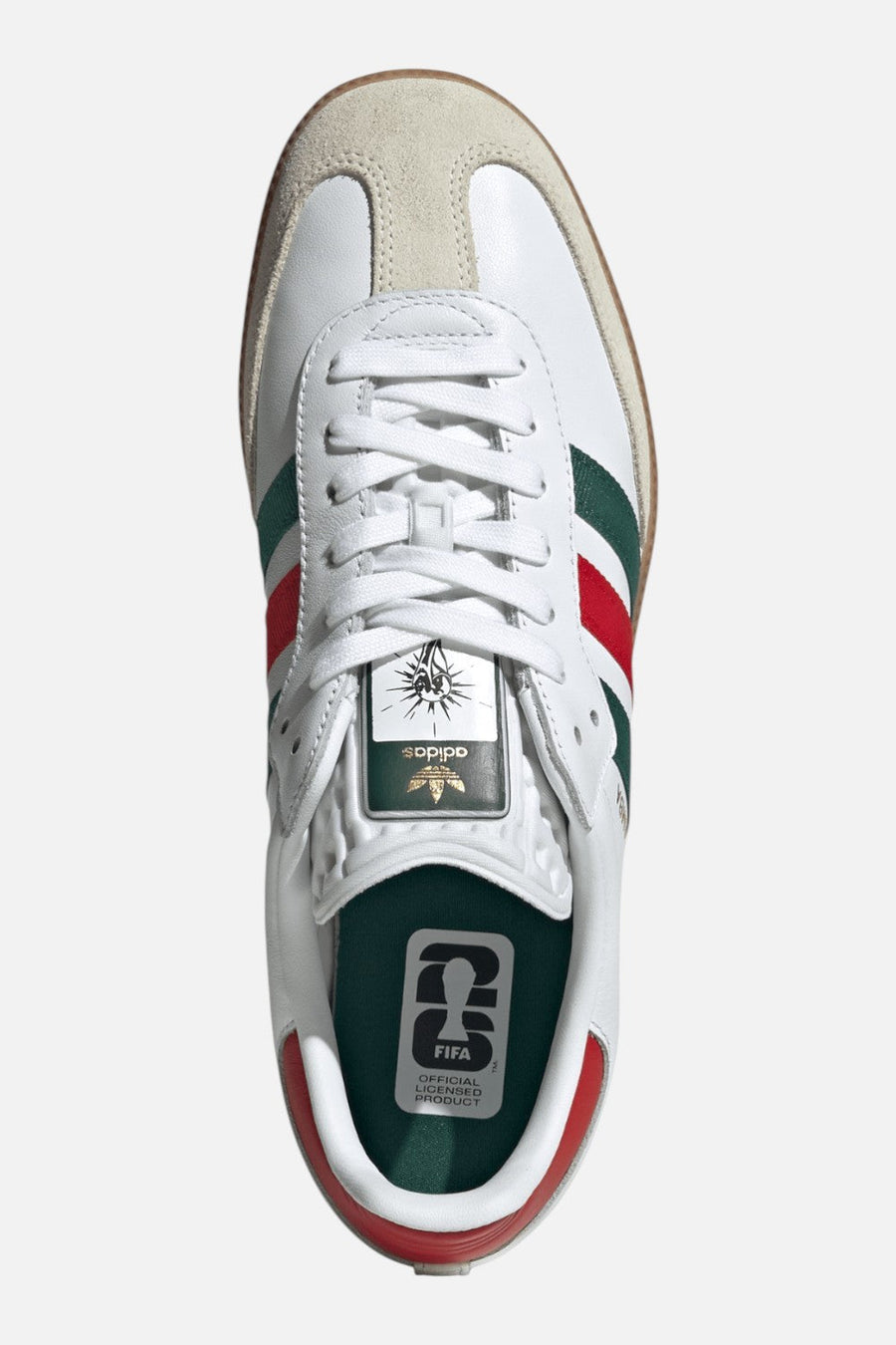 Adidas Samba OG Sneakers in Cloud White, Better Scarlet & Team Dark Green — Mexico Colorway – back view