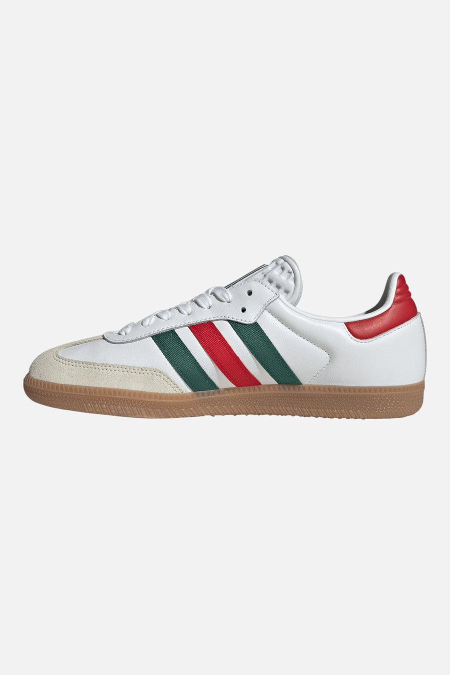 Adidas Samba OG Sneakers in Cloud White, Better Scarlet & Team Dark Green — Mexico Colorway – side view