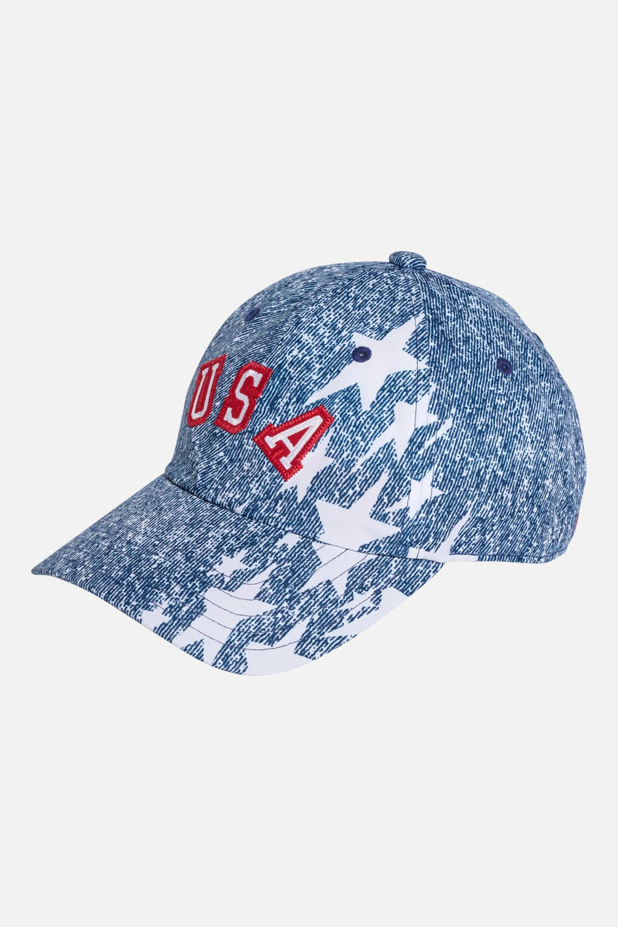 Adidas USA 94 Denim Graphic Cap in White, Blue & Power Red — front view
