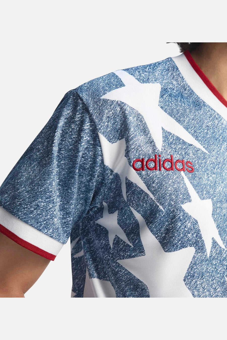 Adidas USA 94 Denim Graphic Jersey in White & Dark Blue – detail