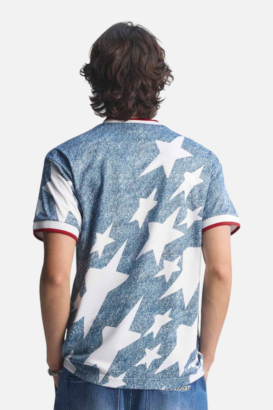 Adidas USA 94 Denim Graphic Jersey in White & Dark Blue – side view