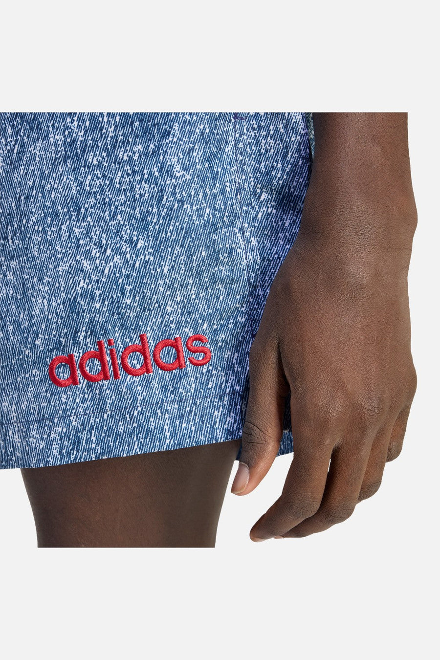 Adidas USA 94 Denim Graphic Shorts in White & Dark Blue – flat lay