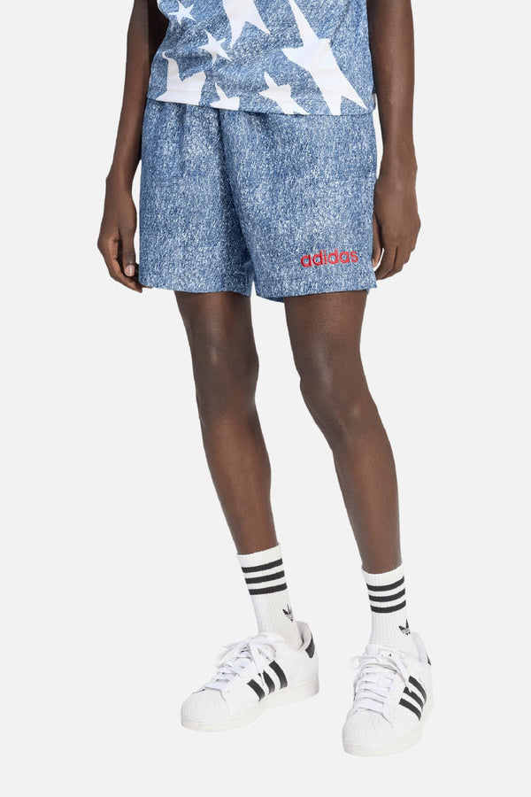 Adidas USA 94 Denim Graphic Shorts in White & Dark Blue