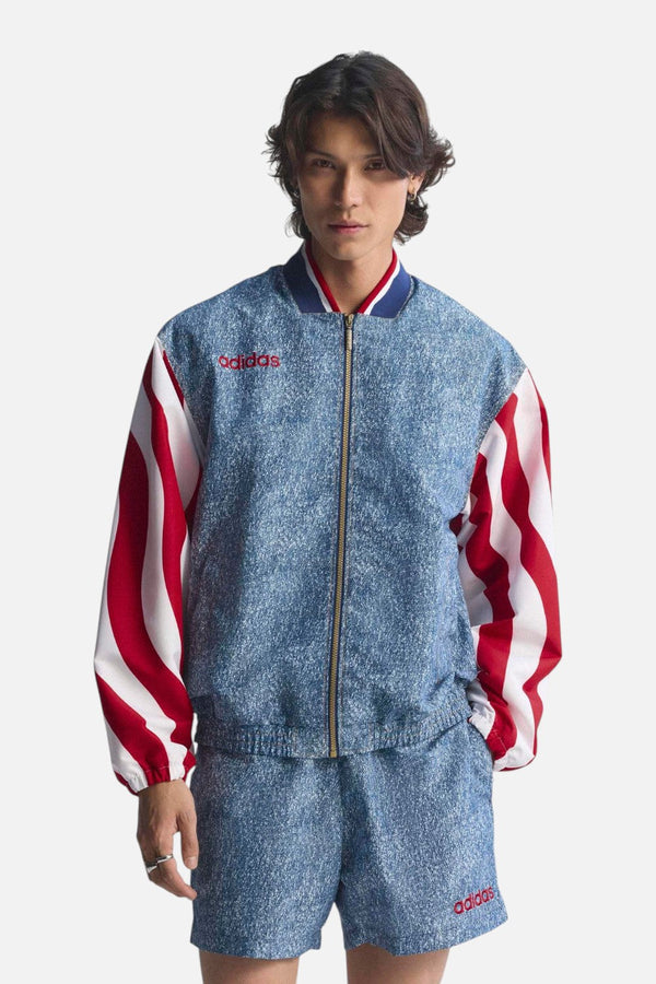 Adidas USA 94 Denim Graphic Track Jacket in White & Dark Blue