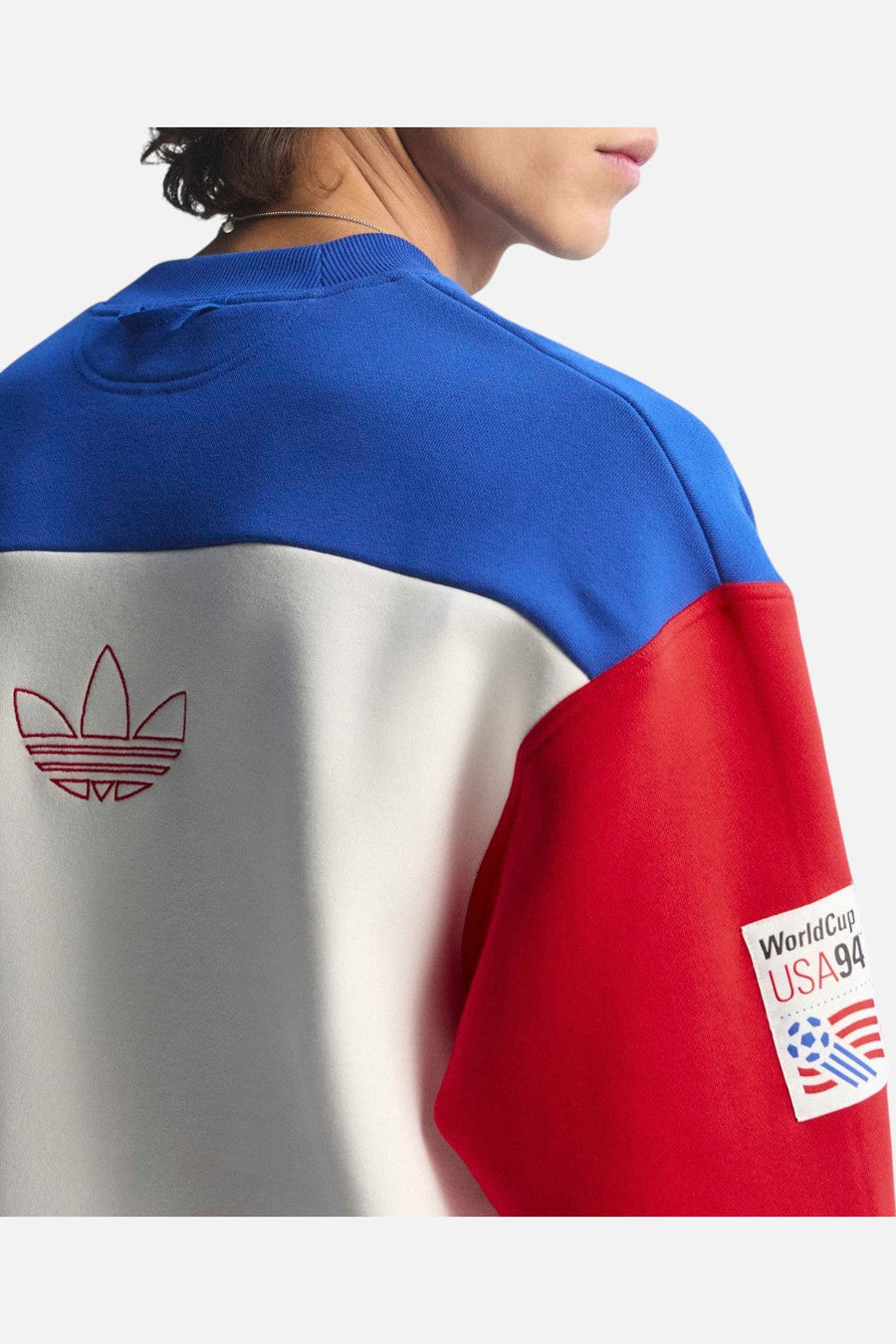 Adidas USA 94 Graphic Sweatshirt in Royal Blue & Cloud White – flat lay