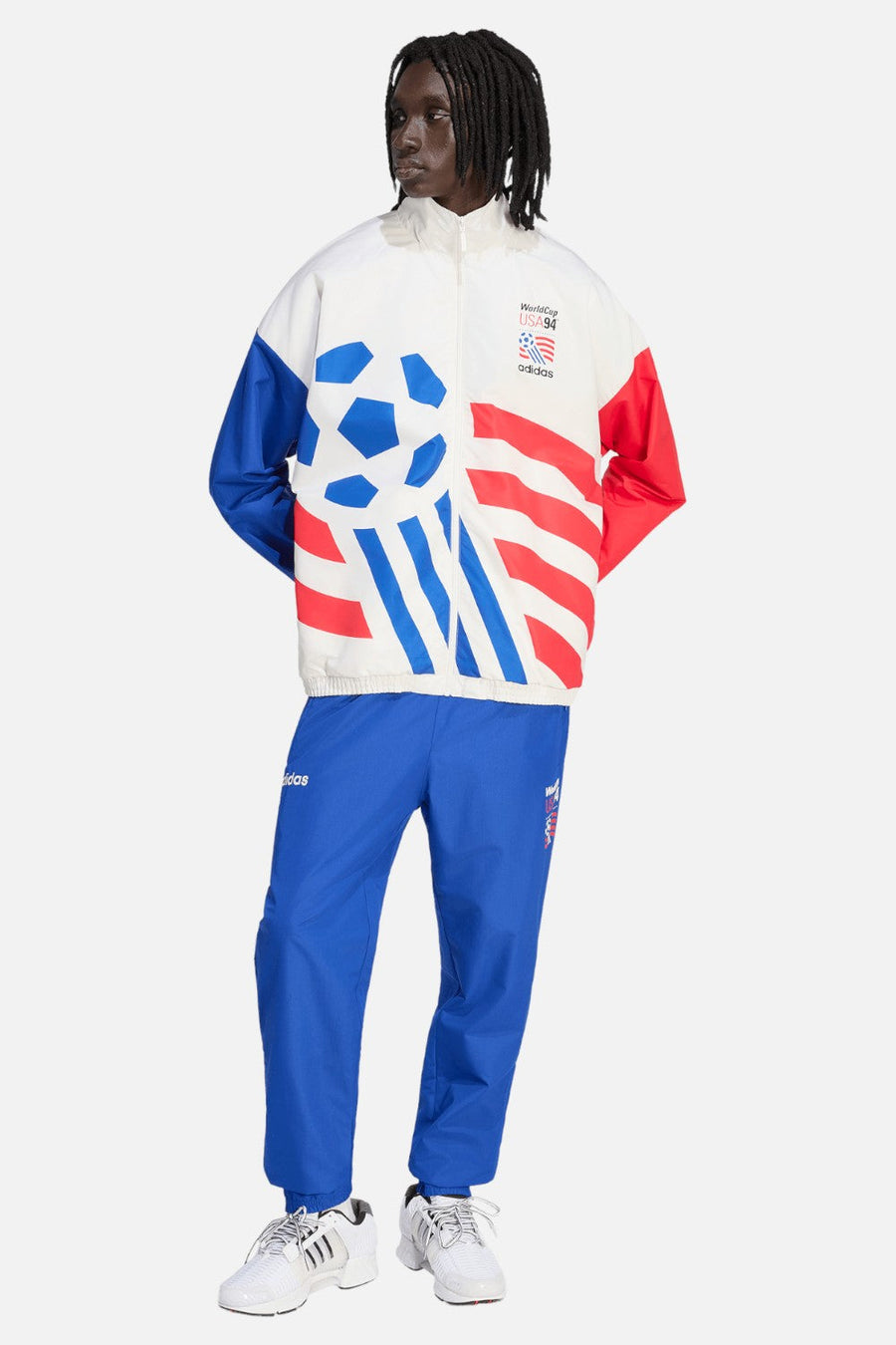 Adidas USA 94 Graphic Woven Track Pants in Royal Blue – side view