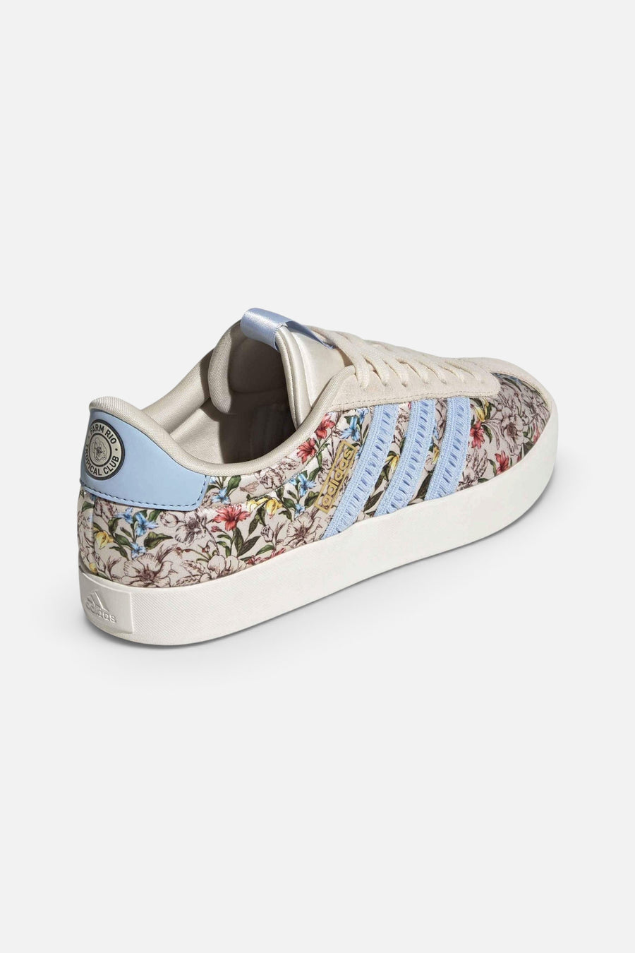 Adidas VL Court 3.0 Sneaker in Ecru Tint, Clear Sky, and Off White – heel view