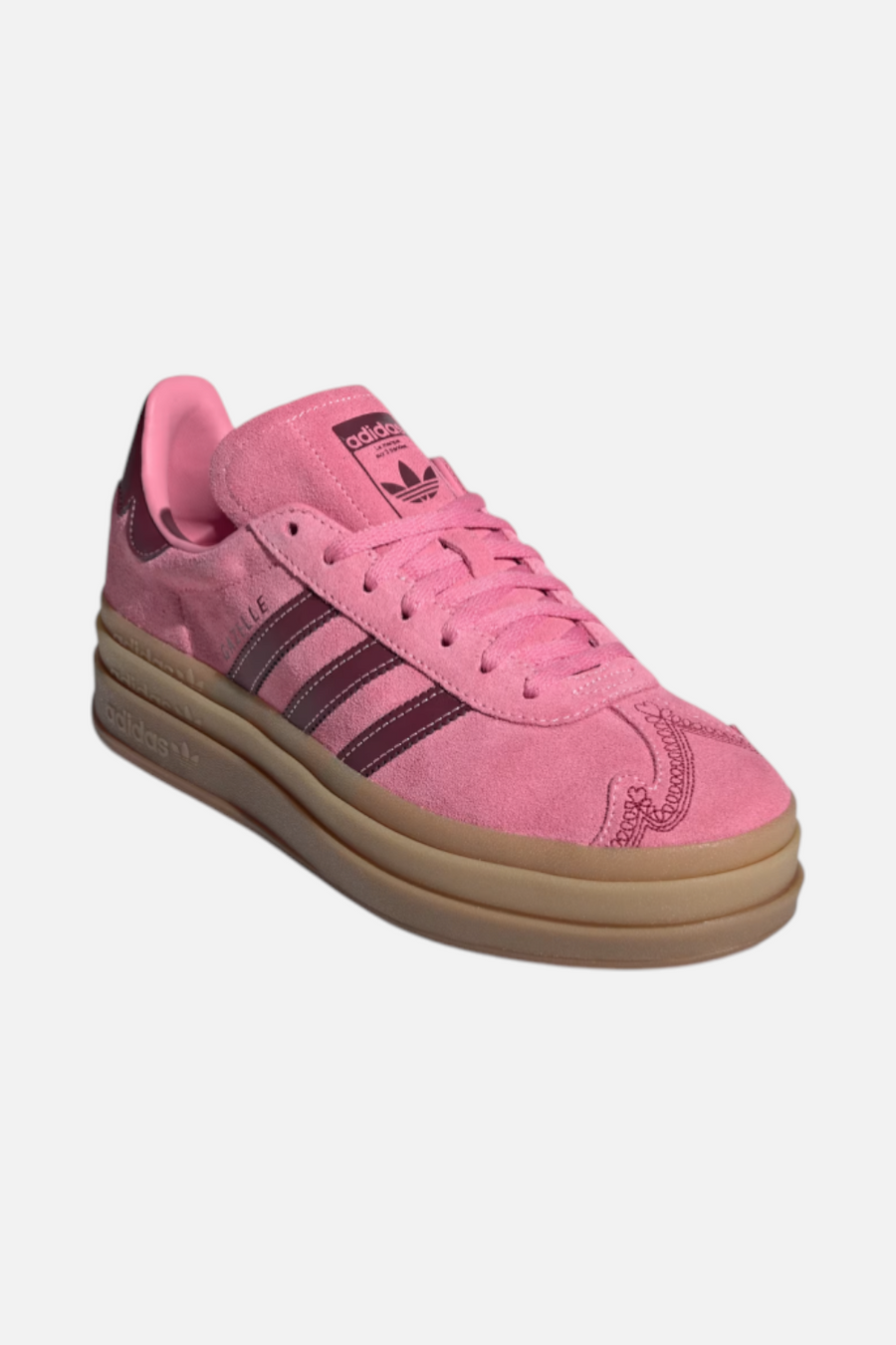 Adidas Women's Gazelle Bold Sneaker in Shadow Red & Pink Spark – side view