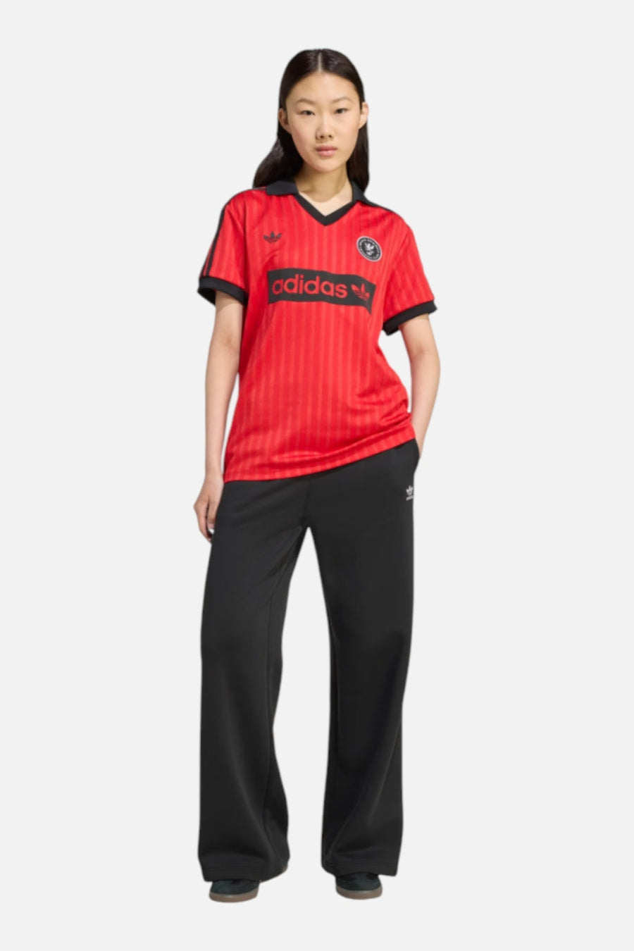 Adidas Women's Graphic Soccer Jersey in Better Scarlet – side view