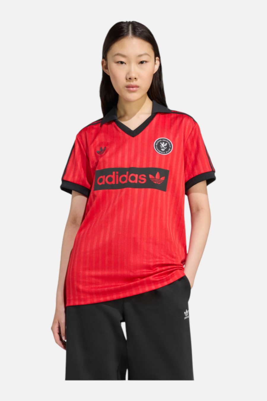 Adidas Women's Graphic Soccer Jersey in Better Scarlet – side view