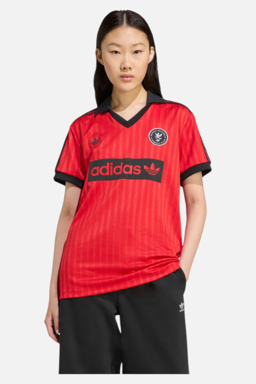 Adidas Women's Graphic Soccer Jersey in Better Scarlet – side view